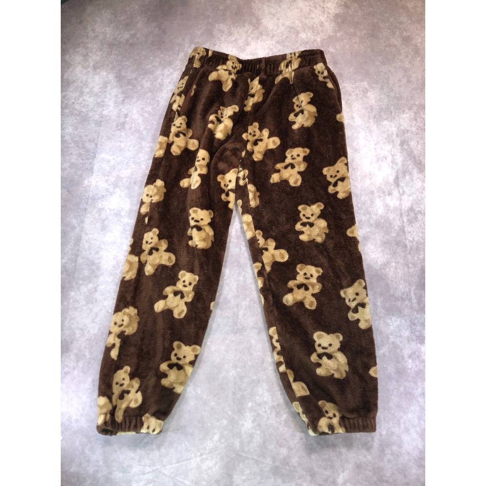 Free Haven Brown Teddy Bear Print Plush Pajama Pants Joggers Elastic Waist